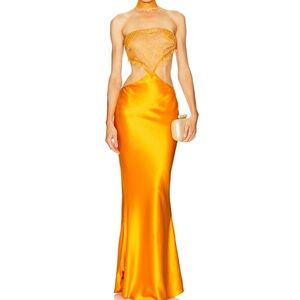 Retrofête Lucie Gown Aperitivo Orange Satin Dress Lace Backless Cutout M